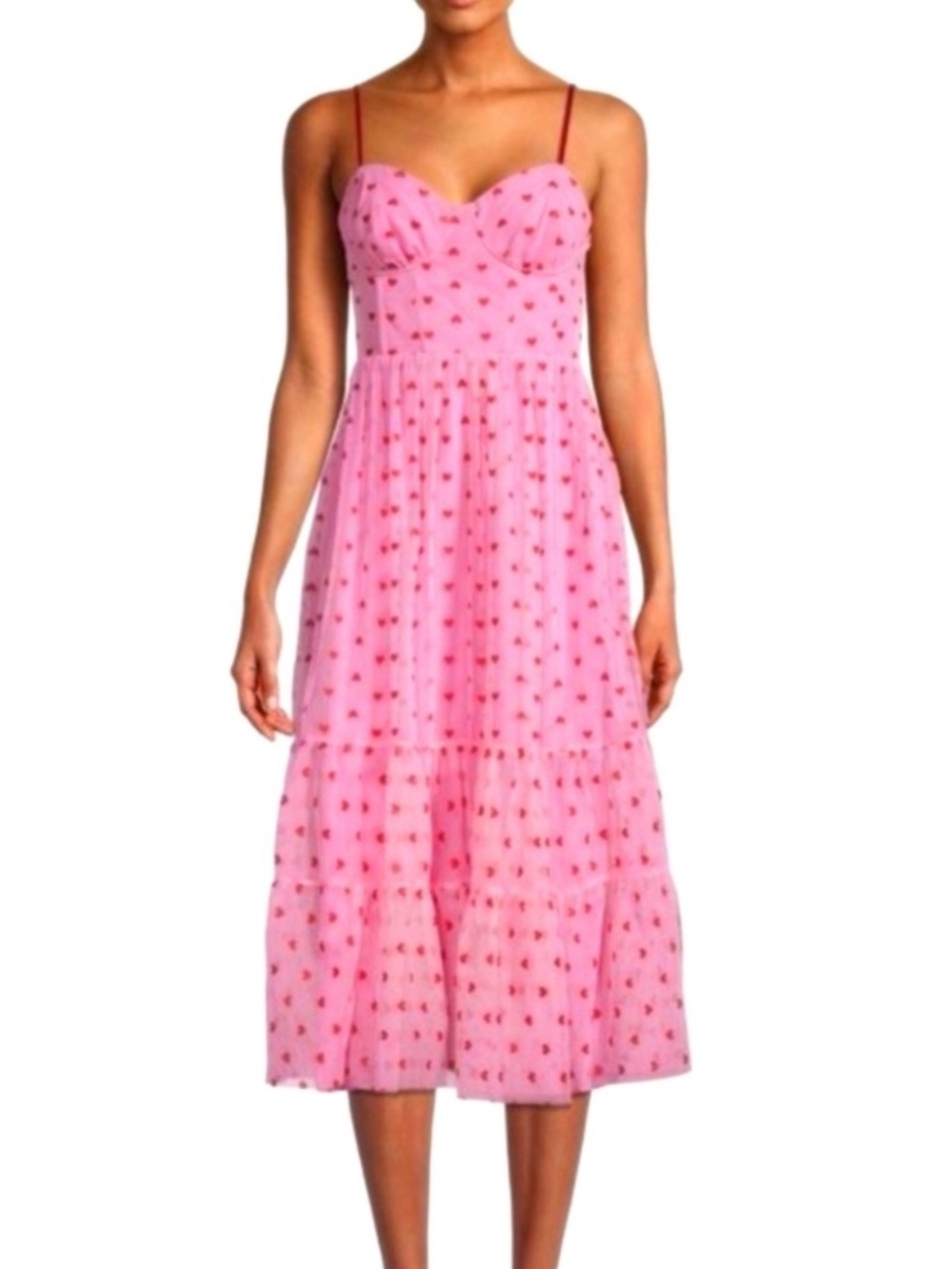 Betsey Johnson Pink Heart-Print Tiered Midi Dress - Picture 5 of 8